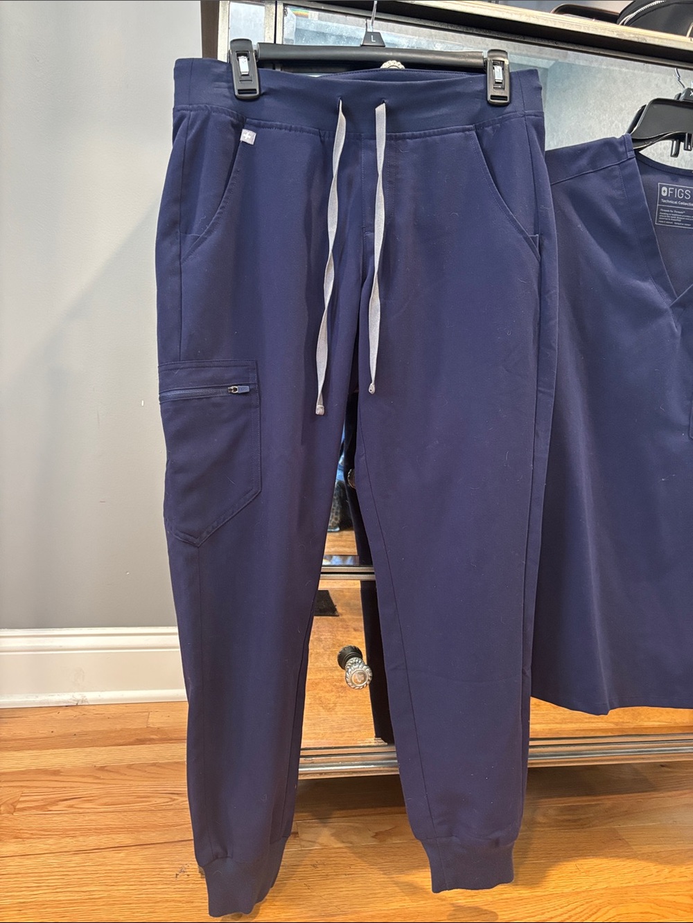 Figs Navy Drawstring Jogger with Zip Utility Pocket and scrub top